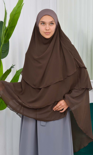 حجاب  شيفون 3 طبقات - درع 827 - بني غامق