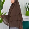 Chiffon Hijab Ready Made Veiled Practical Scarf 3 Layer - Cover Souffle 827 - kuyu kahve rengı