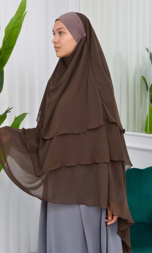 حجاب  شيفون 3 طبقات - درع 827 - بني غامق