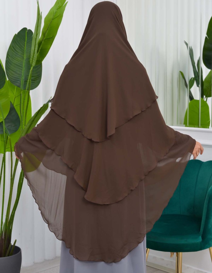 Chiffon Hijab Ready Made Veiled Practical Scarf 3 Layer - Cover Souffle 827 - kuyu kahve rengı
