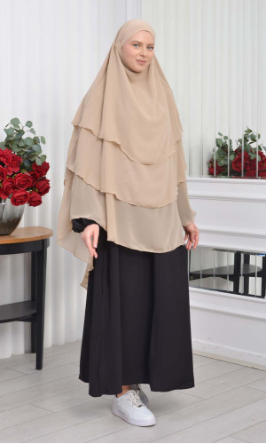 Chiffon Hijab Ready Made Veiled Practical Scarf 3 Layer - Cover Souffle 827 - Beige