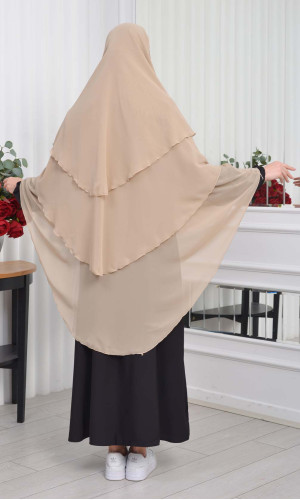 Chiffon Hijab Ready Made Veiled Practical Scarf 3 Layer - Cover Souffle 827 - Beige