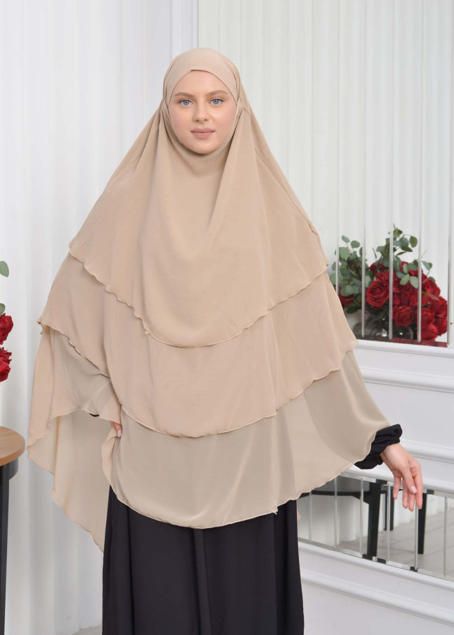 Chiffon Hijab Ready Made Veiled Practical Scarf 3 Layer - Cover Souffle 827 Bej