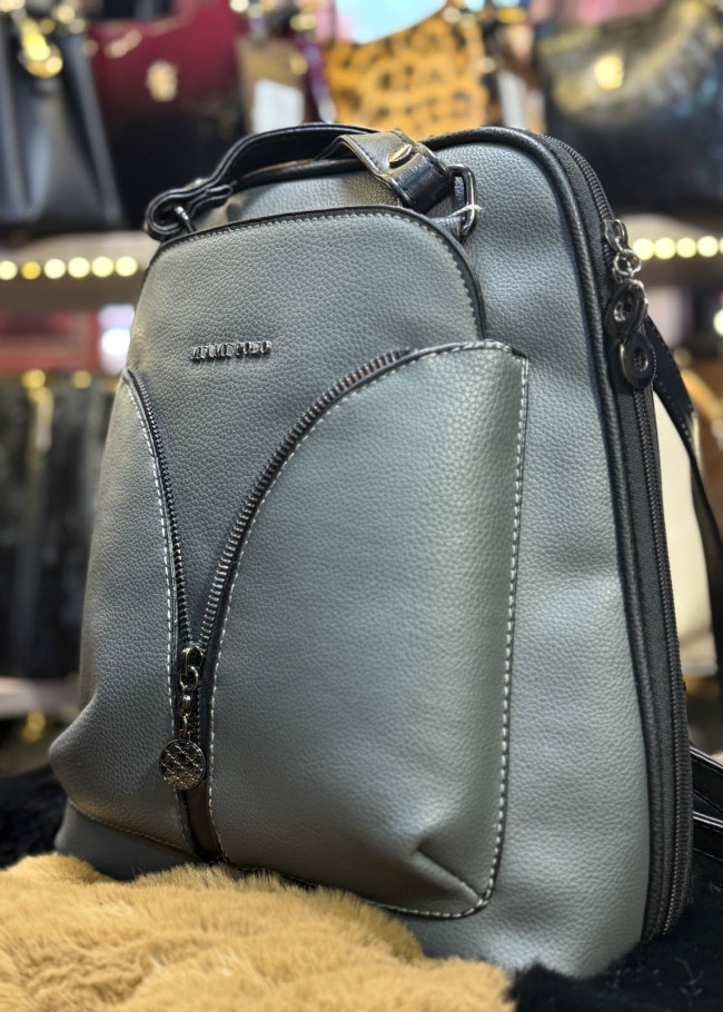 Elegant Leather Backpack - 969 - gray