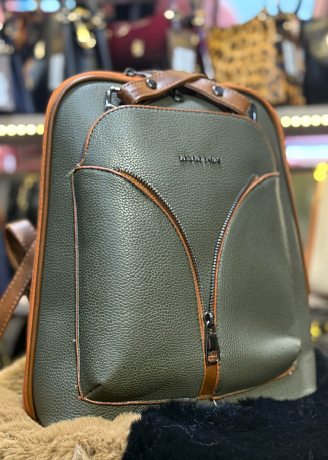 Elegant Leather Backpack - 969 - khaki