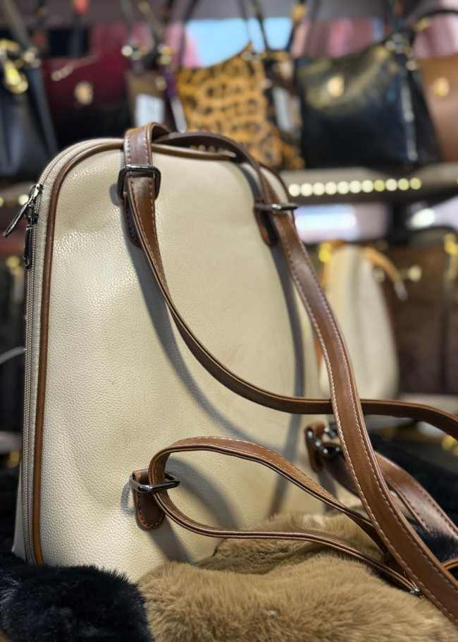 Luxury Leather Backpack - Code 969 - beige