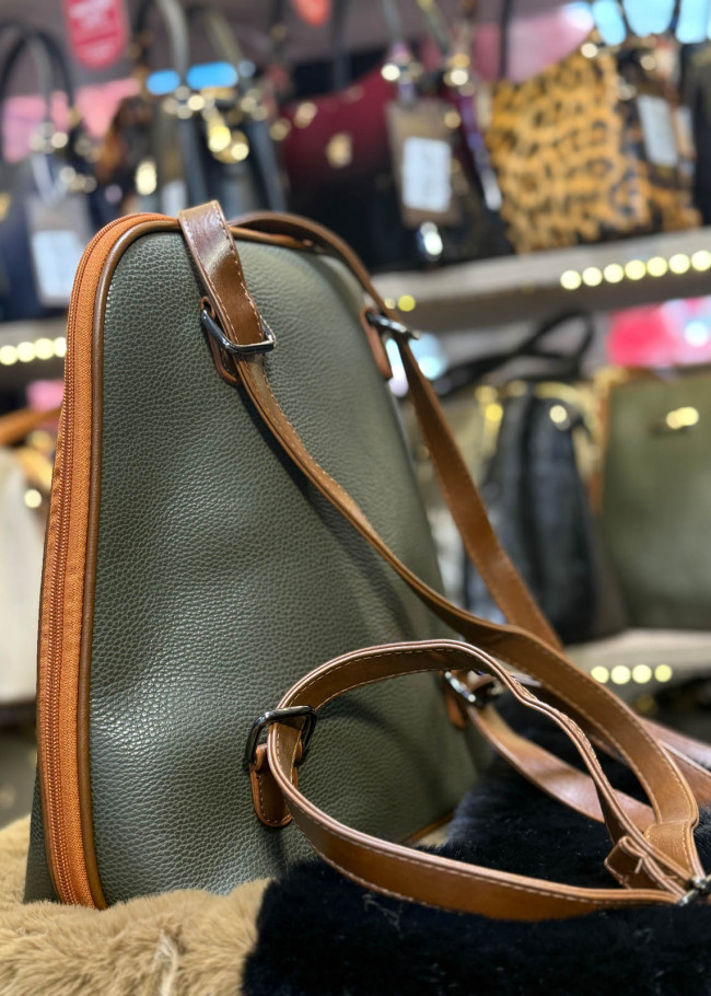 Elegant Leather Backpack - 969 - khaki