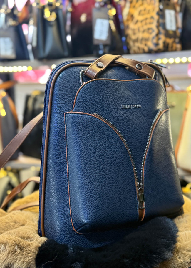 Elegant Leather Backpack - 969 - deep blue