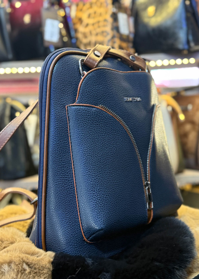 Elegant Leather Backpack - 969 - deep blue