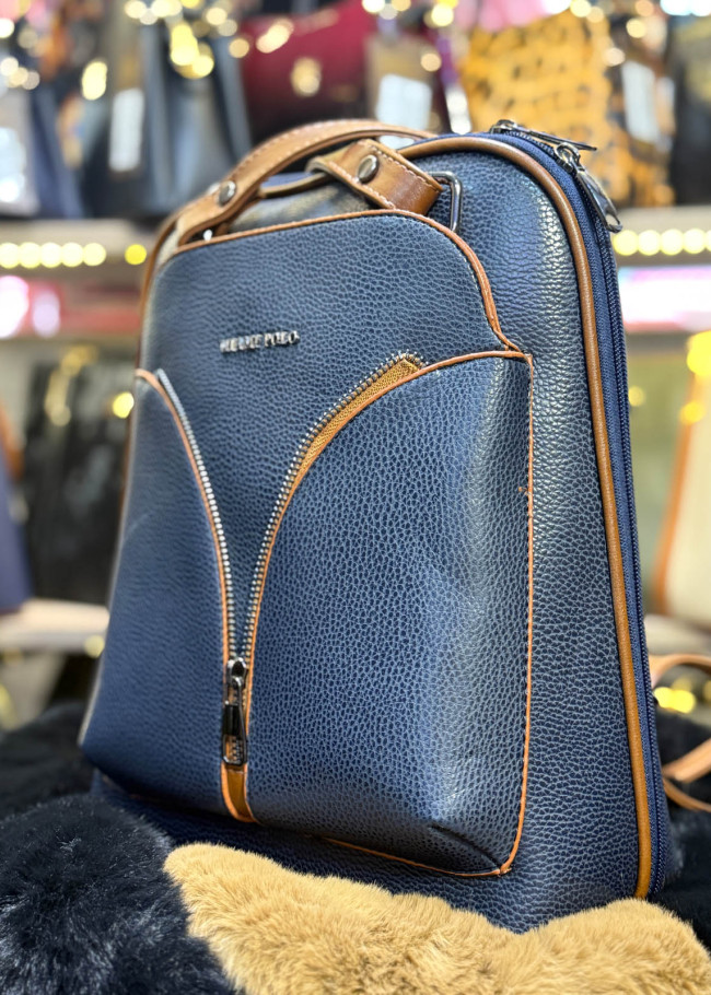 Elegant Leather Backpack - 969 - deep blue