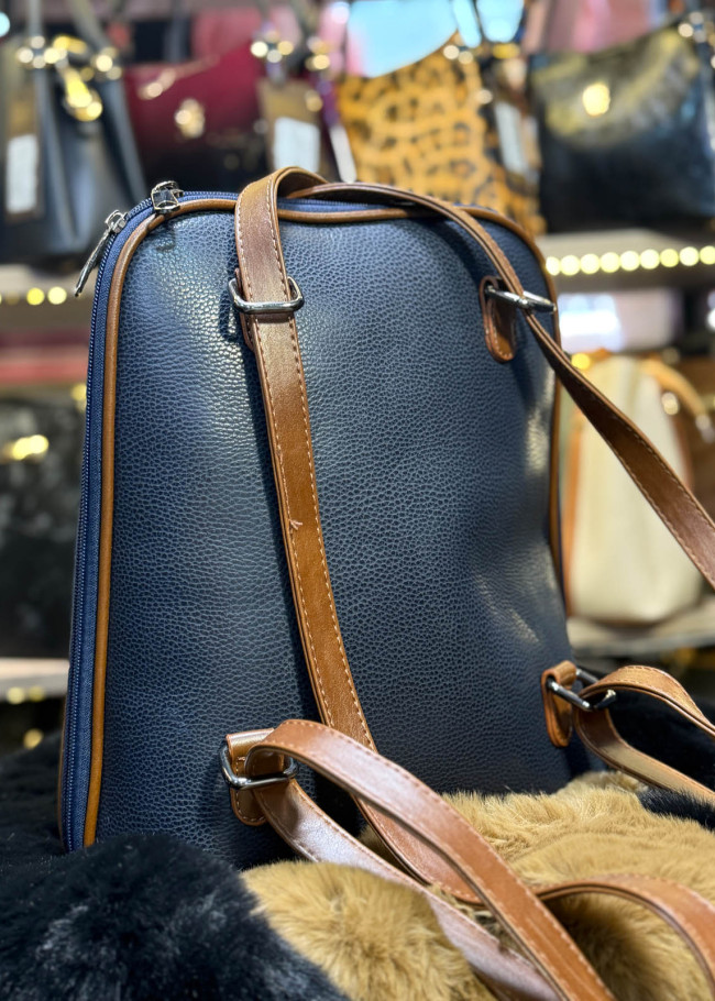 Elegant Leather Backpack - 969 - deep blue