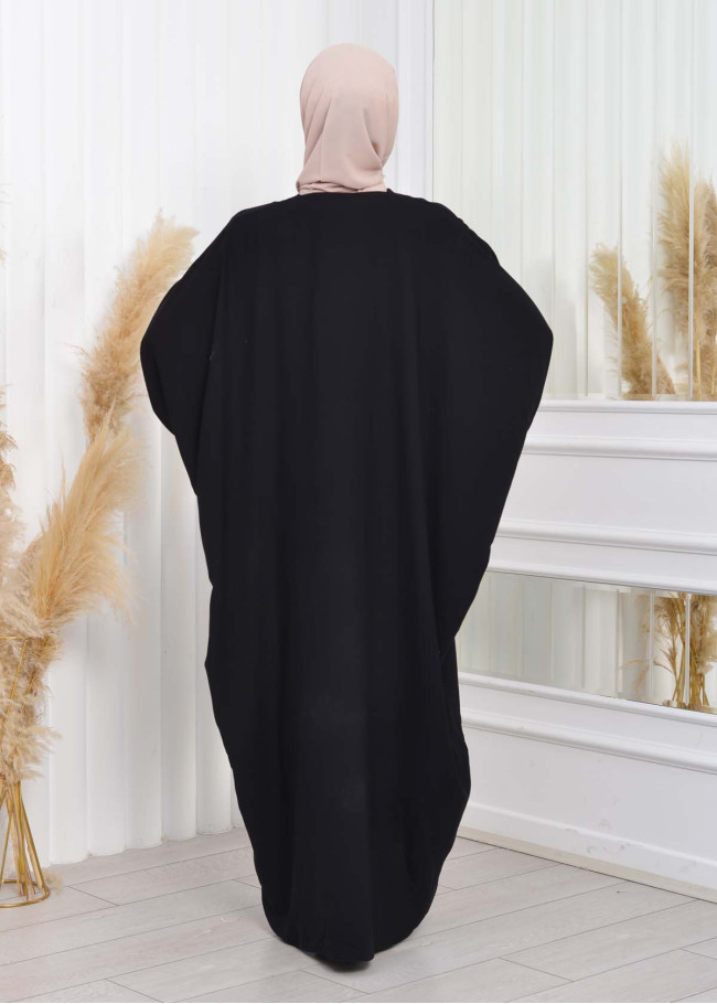 Stone Embroidered Bat Hijab Evening Dress 638 Siyah