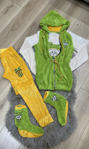 بيجاما نسائية مخمل 4 قطع 1087 - كيوي