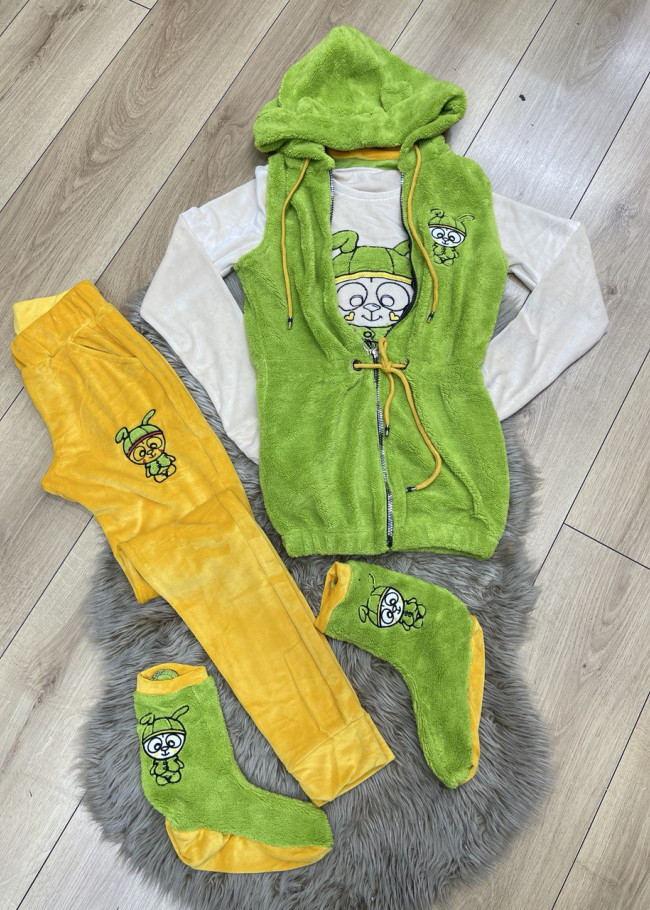 (RABBIT) 4-PIECE WINTER VELVET TRACKSUIT -VEST -T-SHIRT -TROUSERS -SOCKS -1087 kivi
