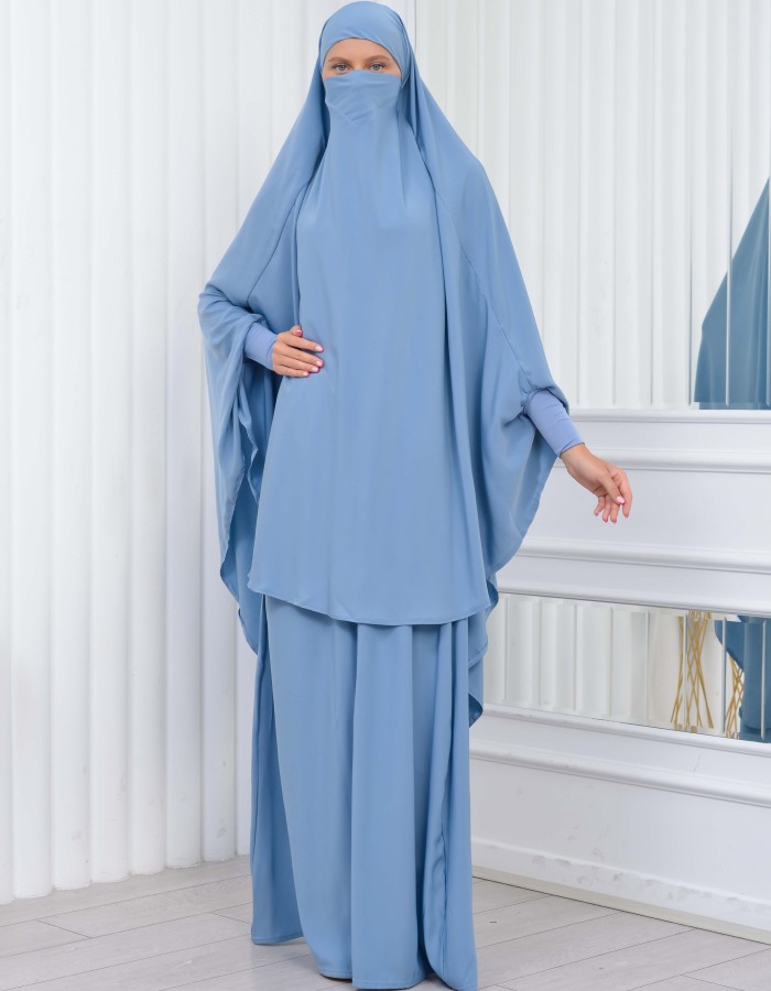 سدال شرعي قطعتين قماش المدينة أكمام ليكرا (شرشف , جلباب شرعي) 822 Bebe Mavi