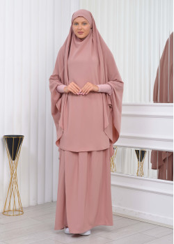 سدال شرعي قطعتين قماش المدينة أكمام ليكرا (شرشف , جلباب شرعي) 822 - بودرة