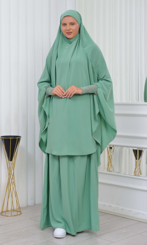 سدال شرعي قطعتين قماش المدينة أكمام ليكرا (شرشف , جلباب شرعي) 822 - مينت