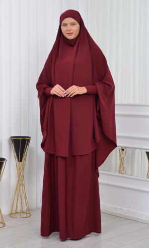 سدال شرعي قطعتين قماش المدينة أكمام ليكرا (شرشف , جلباب شرعي) 822 - خمري