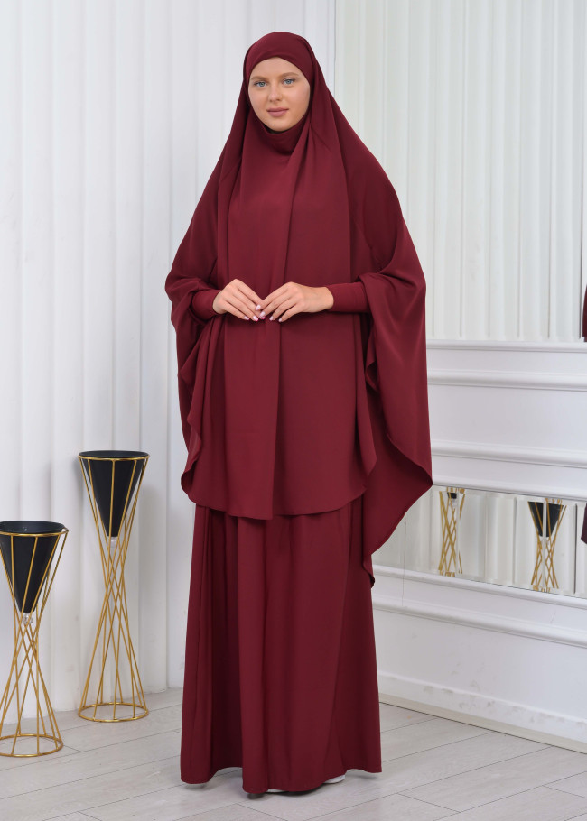 سدال شرعي قطعتين قماش المدينة أكمام ليكرا (شرشف , جلباب شرعي) 822 Bordo