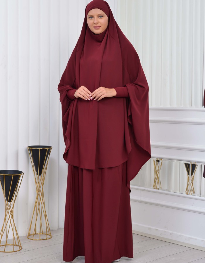 سدال شرعي قطعتين قماش المدينة أكمام ليكرا (شرشف , جلباب شرعي) 822 Bordo