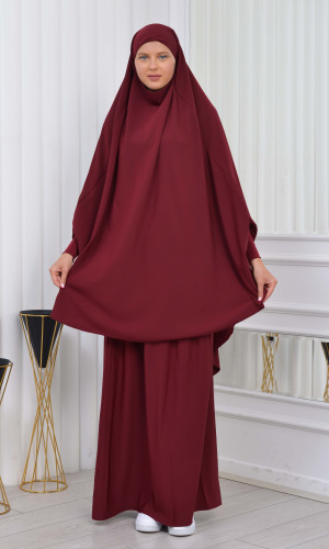 سدال شرعي قطعتين قماش المدينة أكمام ليكرا (شرشف , جلباب شرعي) 822 - خمري