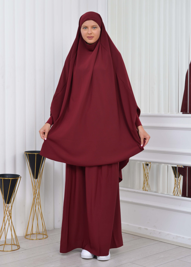 سدال شرعي قطعتين قماش المدينة أكمام ليكرا (شرشف , جلباب شرعي) 822 Bordo
