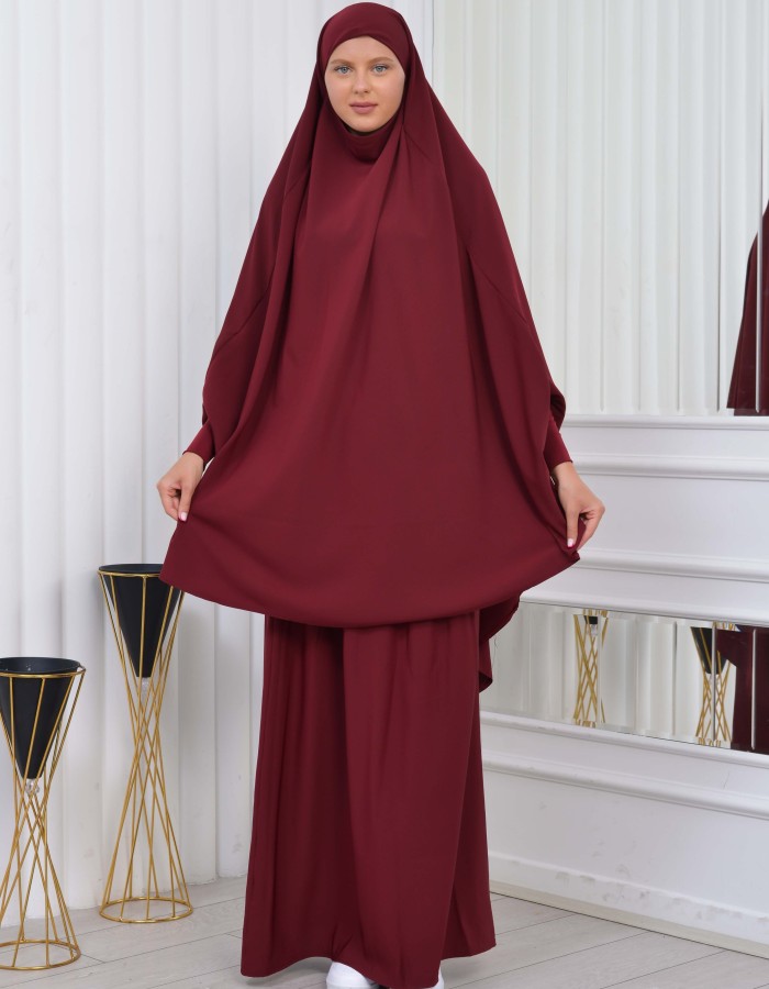 سدال شرعي قطعتين قماش المدينة أكمام ليكرا (شرشف , جلباب شرعي) 822 Bordo