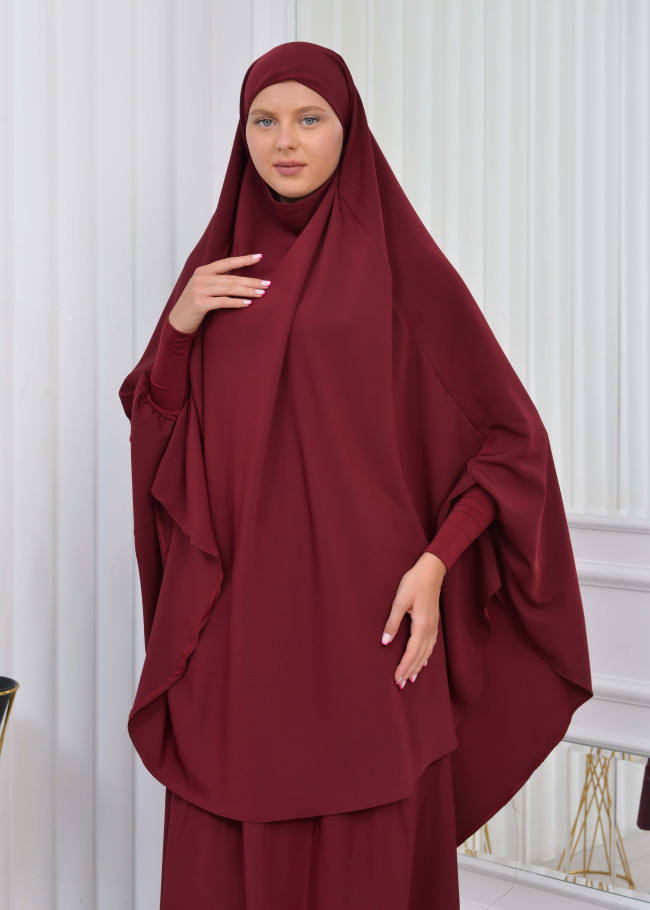 سدال شرعي قطعتين قماش المدينة أكمام ليكرا (شرشف , جلباب شرعي) 822 Bordo