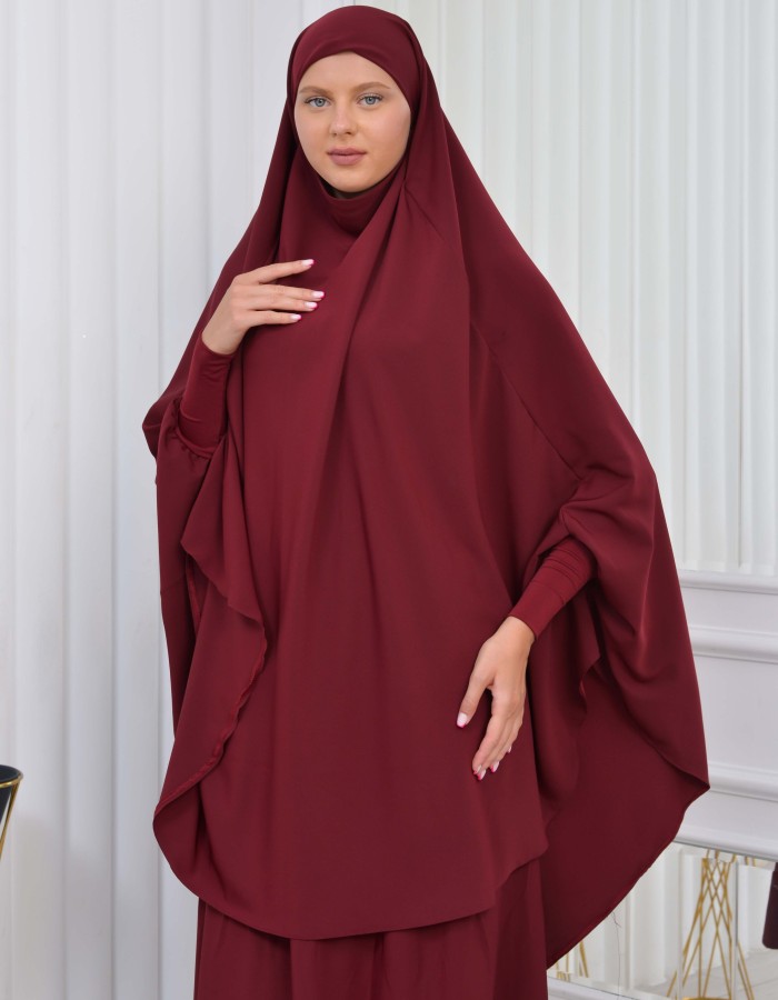 سدال شرعي قطعتين قماش المدينة أكمام ليكرا (شرشف , جلباب شرعي) 822 Bordo