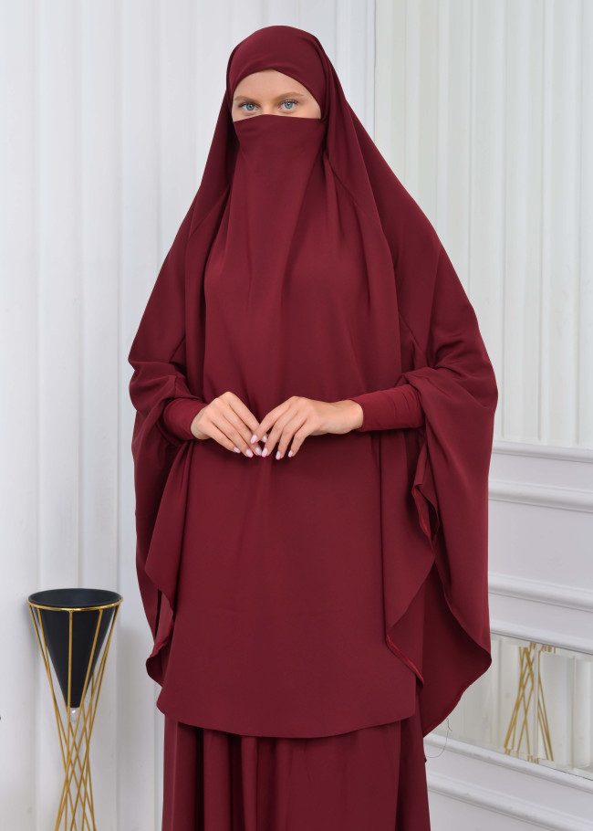 سدال شرعي قطعتين قماش المدينة أكمام ليكرا (شرشف , جلباب شرعي) 822 Bordo
