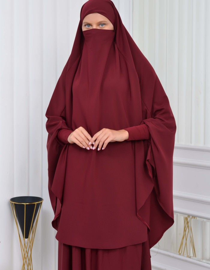 سدال شرعي قطعتين قماش المدينة أكمام ليكرا (شرشف , جلباب شرعي) 822 Bordo