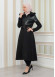 BELT SUEDE TRENCH COAT WITH FUR COLLAR 1351  Siyah