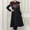 Women's Winter Suede and Leather Trench Coat 1351 - burgundy