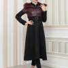Women's Winter Suede and Leather Trench Coat 1351 - burgundy