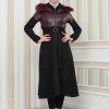 Women's Winter Suede and Leather Trench Coat 1351 - burgundy