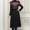 Women's Winter Suede and Leather Trench Coat 1351 - burgundy