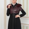 Women's Winter Suede and Leather Trench Coat 1351 - burgundy