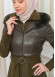 BELT SUEDE TRENCH COAT WITH FUR COLLAR 1351  Haki