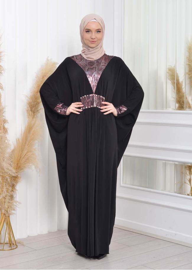 Bat sleeve Hijab Abaya Evening Dress code : 628 Pembe