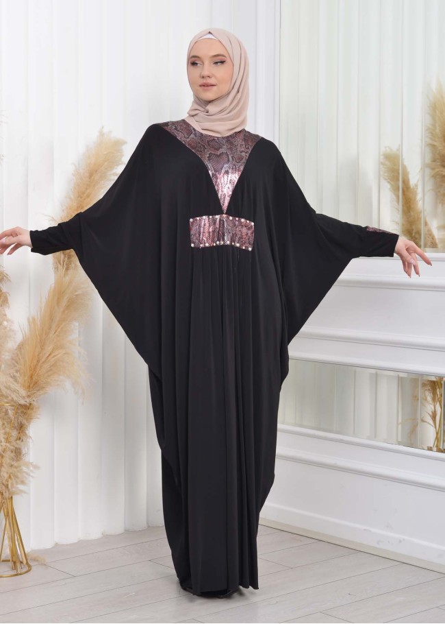 Bat sleeve Hijab Abaya Evening Dress code : 628 Pembe