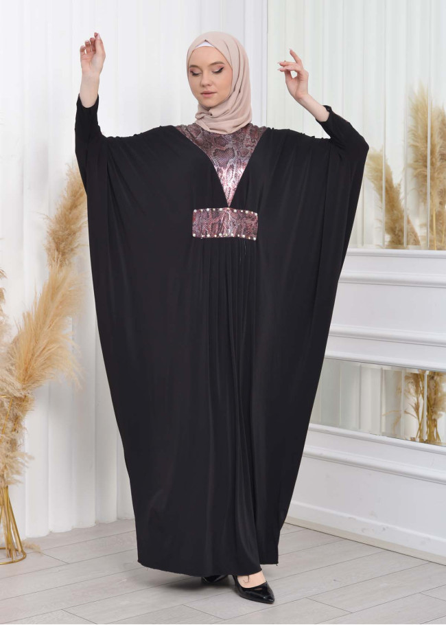 Bat sleeve Hijab Abaya Evening Dress code : 628 Pembe