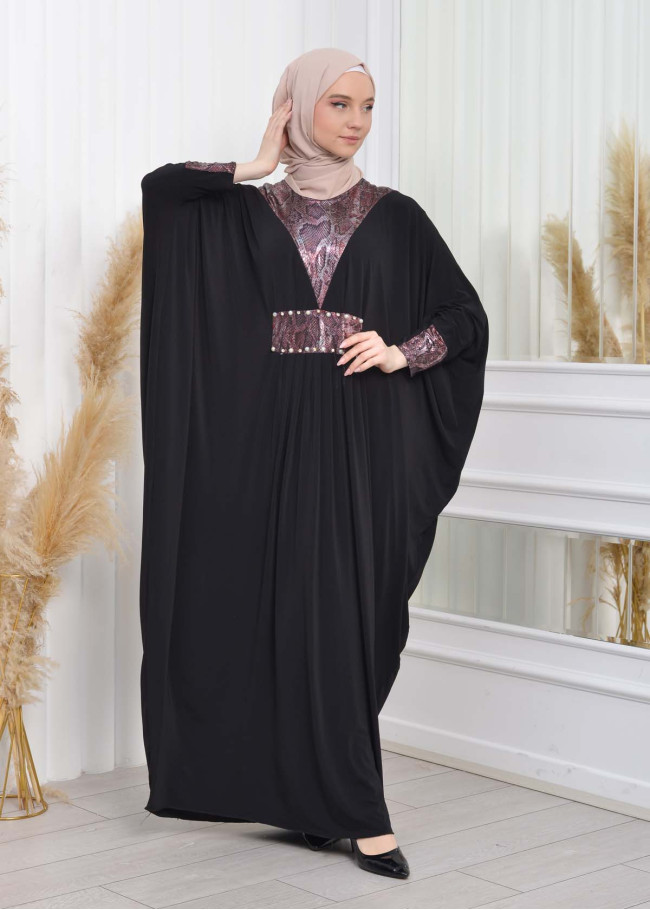 Bat sleeve Hijab Abaya Evening Dress code : 628 Pembe