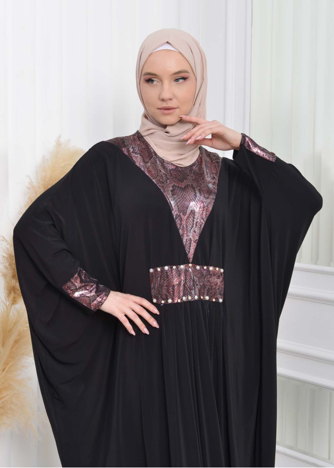 Bat sleeve Hijab Abaya Evening Dress code : 628 Pembe