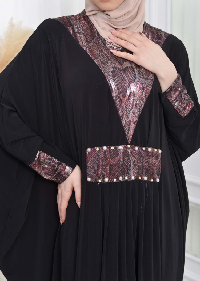 Bat sleeve Hijab Abaya Evening Dress code : 628 Pembe