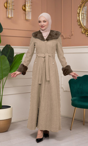 مانطو جوخ شتوي ببطانة فرو - 1360 - بيج