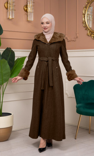 مانطو جوخ شتوي ببطانة فرو - 1360 - بني