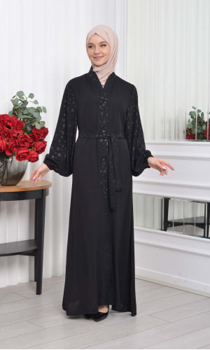 عباية حجاب مع حزام - كود 641 - اسود
