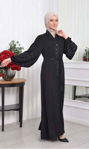 عباية حجاب مع حزام - كود 641 - اسود