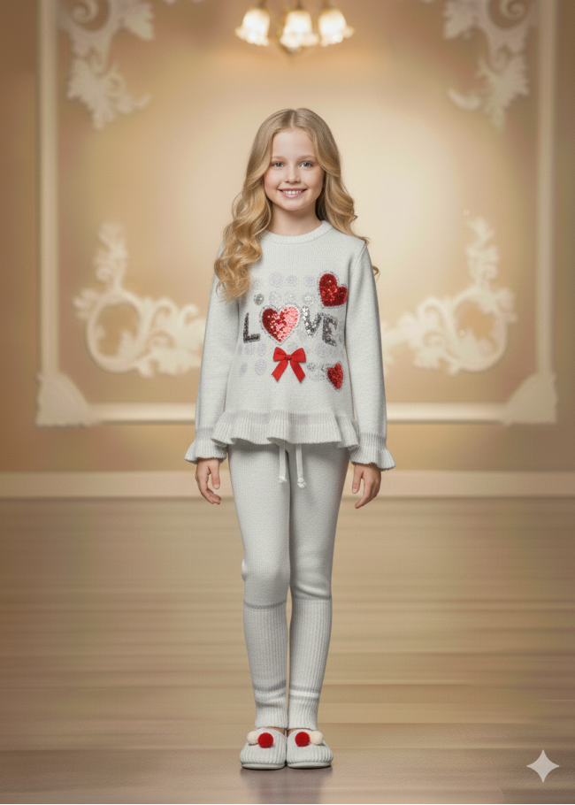 3107 بجامة تريكو LOVE - فضي