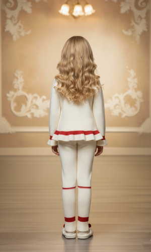 طقم بناتي شتوي تريكو LOVE مزين بالترتر 3107 - سكري